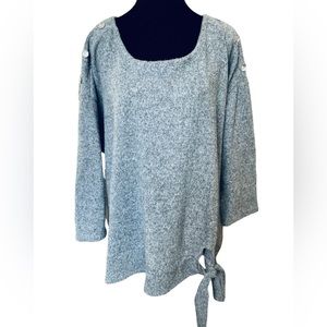 Joie De Vivre Plus Size Steele Blue Fuzzy Rhinestone Bedazzled Glam Sweater Top